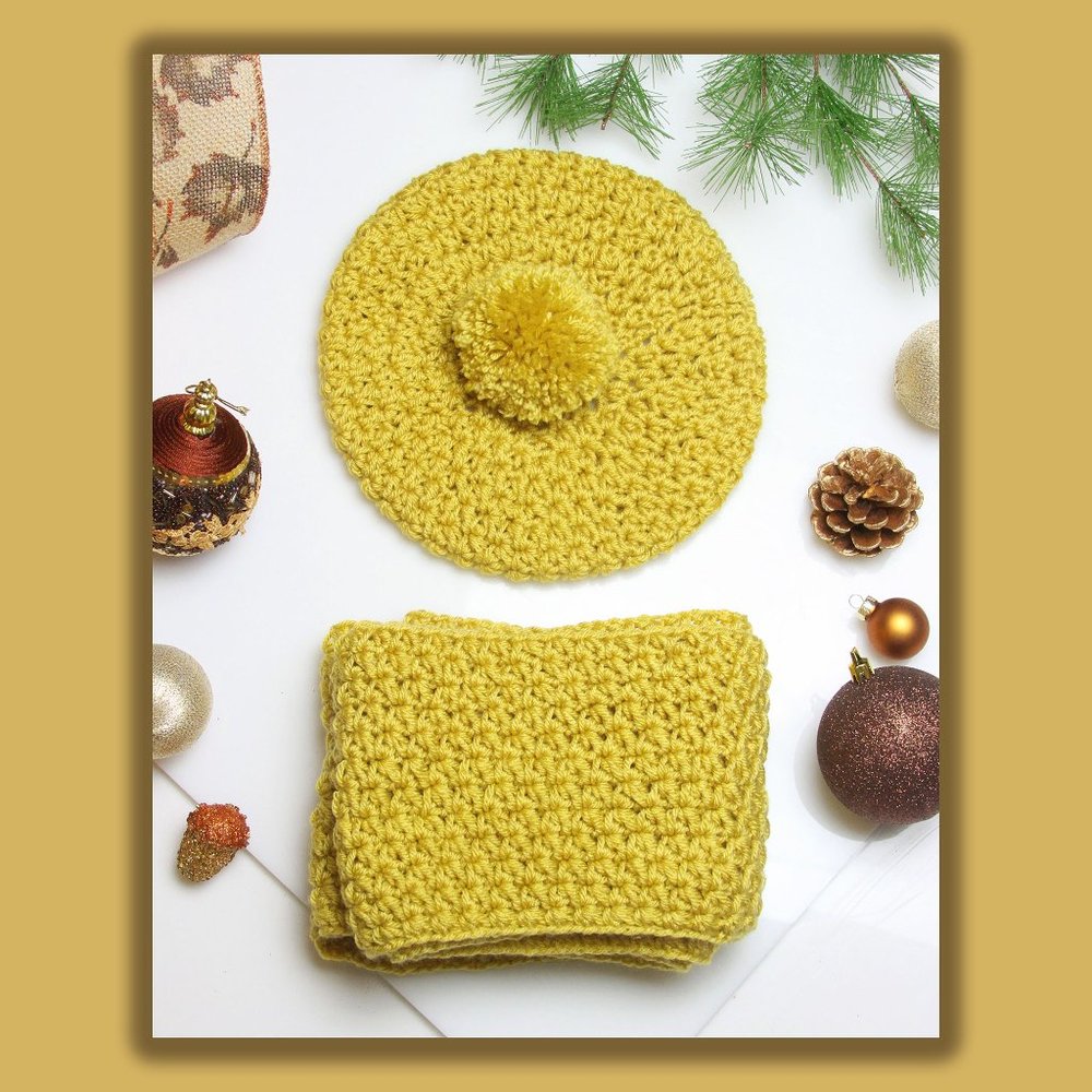 NEW Handmade Women's Campana Yellow Beret and Circle Scarf Set